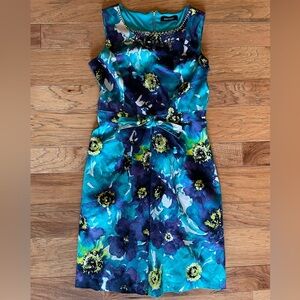 Ellen Tracy Sheath Dress Floral Gemstones Sleeveless